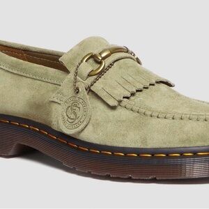 Dr. Martens Olive Suede Loafers with Fringe Detail